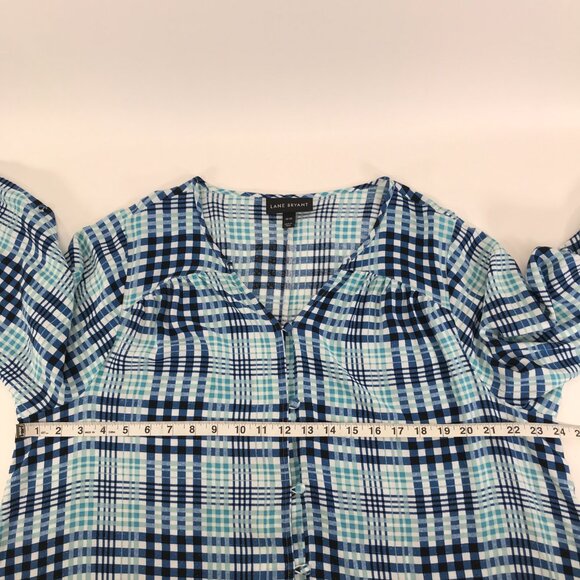 Lane Bryant Button Up Blouse Women's Plus Size 18/20 Blue Plaid Career Rayon - Picture 8 of 13